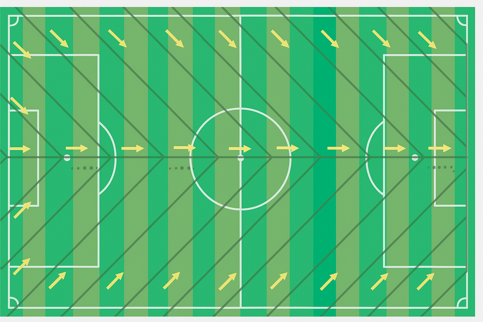 Esquema de drenaje diagonal cruzado en un campo de fútbol